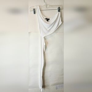 White Asymmetrical Draped One-Shoulder Wrap Tie Crop Top